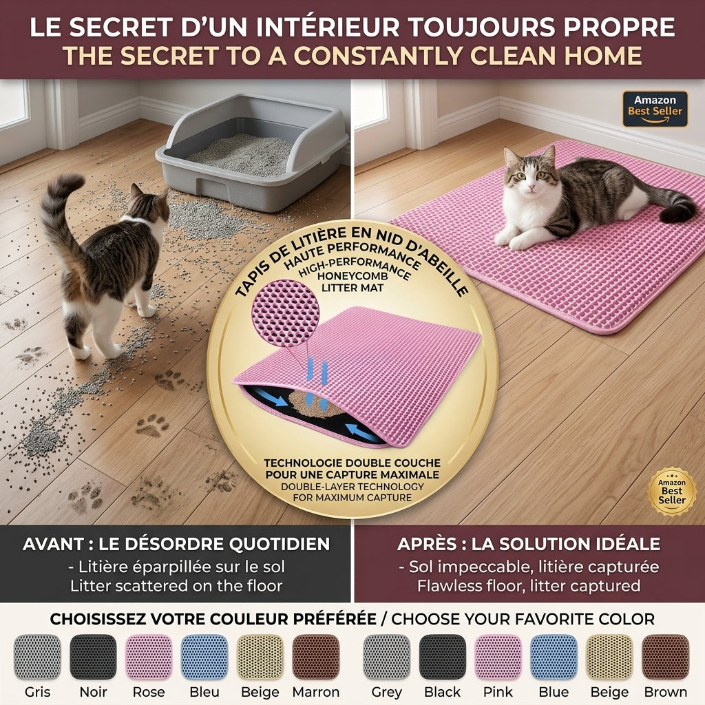 Tapis de Litière pour Chat Double Couche – Anti-Saleté & Imperméable