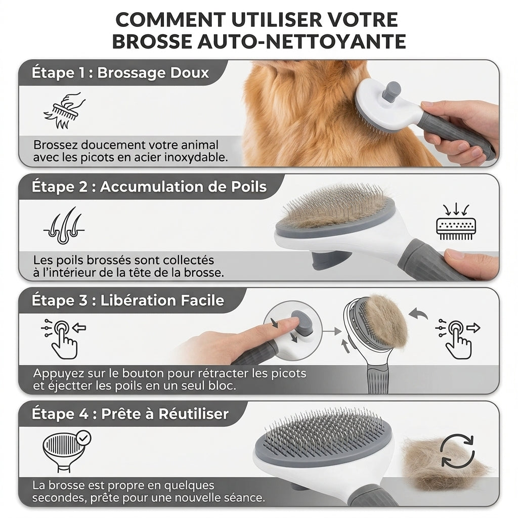 Brosse de Toilettage Auto-Nettoyante pour Animaux