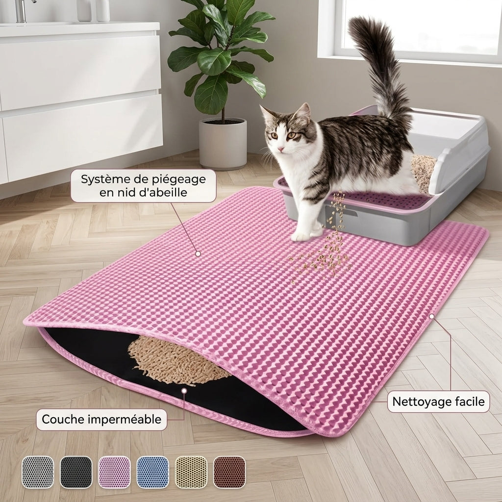 Tapis de Litière pour Chat Double Couche – Anti-Saleté & Imperméable